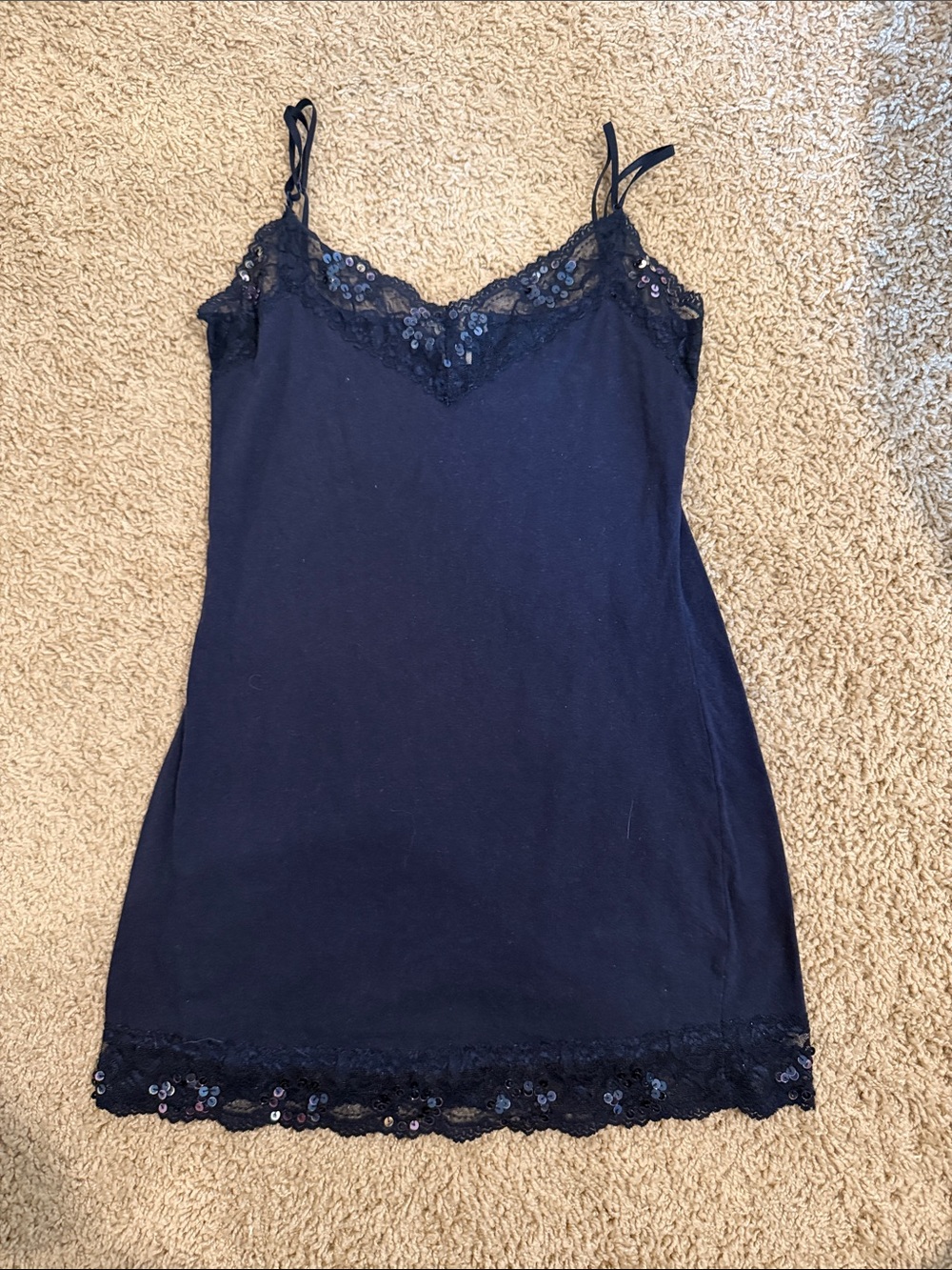 Bozzolo Navy Lace-Trim Sequin Tank Top